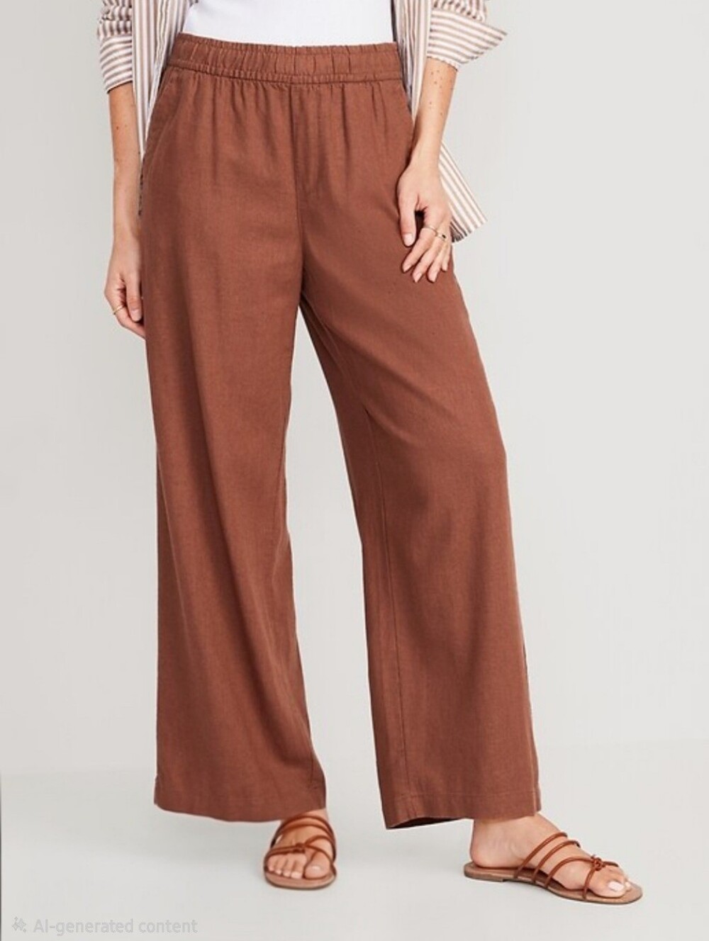 NWT Old Navy High-Waisted Linen-Blend Wide- Leg Pants Size-Medium